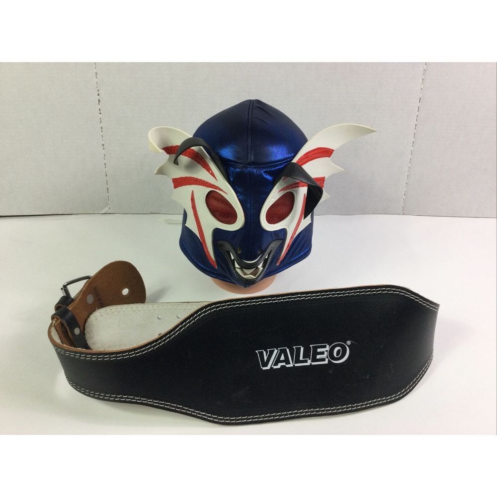 Mexican Wrestling Mask Luca Libra Adult‎ & Valeo Weightlifting Belt Medium